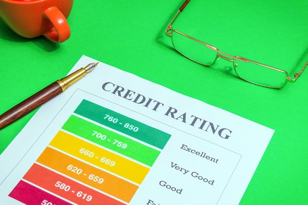 A close-up of a credit report with highlighted sections showing positive payment history, low credit utilization, and a high credit score. The image conveys trust and reliability.