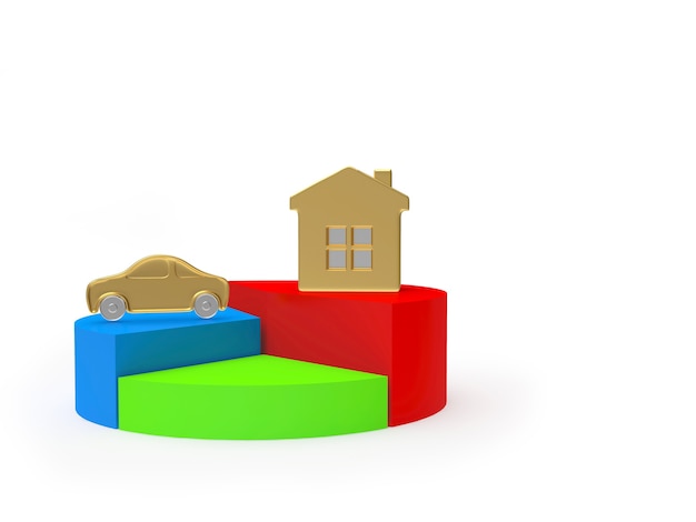 A colorful graphic showing a pie chart that visualizes spending categories (housing, food, transportation, entertainment, savings).