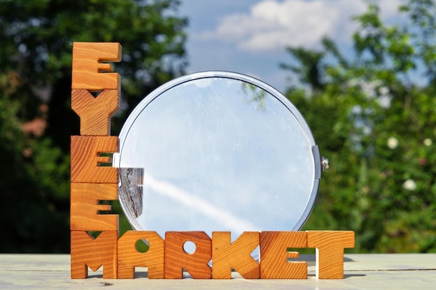A collage featuring logos of major retailers like Walmart, Best Buy, and Target, with a magnifying glass hovering over them, symbolizing the search for price matching policies.