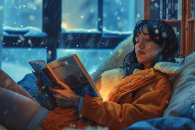 A person wearing blue light blocking glasses while comfortably reading an e-reader in bed, with soft, warm lighting in the background.