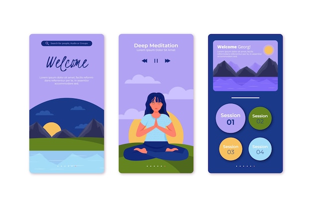 A screenshot of a mindfulness app's interface on a smartphone, highlighting guided meditation options, progress tracking, and personalized recommendations. The interface is clean and intuitive, with calming colors and easy navigation.