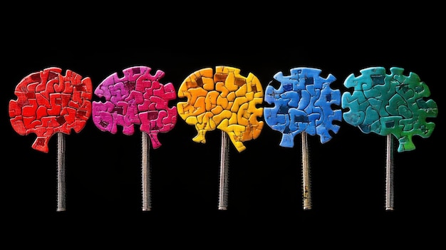 A digital illustration depicting puzzle pieces fitting together to form a brain, symbolizing cognitive enhancement through gaming. The color scheme is bright and engaging.