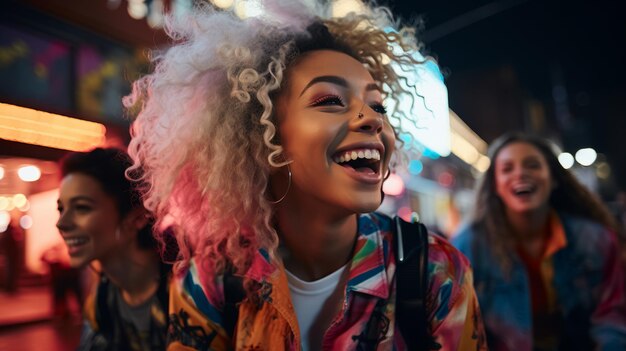 A diverse group of students laughing and enjoying a concert, with the stage and performers blurred in the background, illustrating the fun experiences made possible by student entertainment discounts.