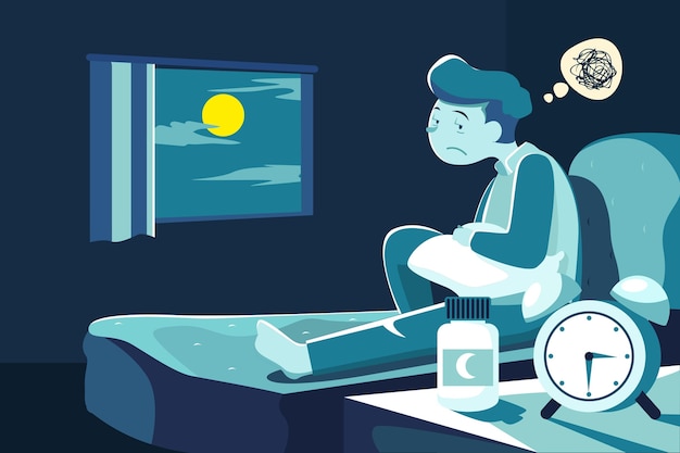 A digitally illustrated infographic showing the negative impacts of blue light from screens on melatonin production in the brain. The infographic includes icons representing sleep disruption and decreased hormone levels.